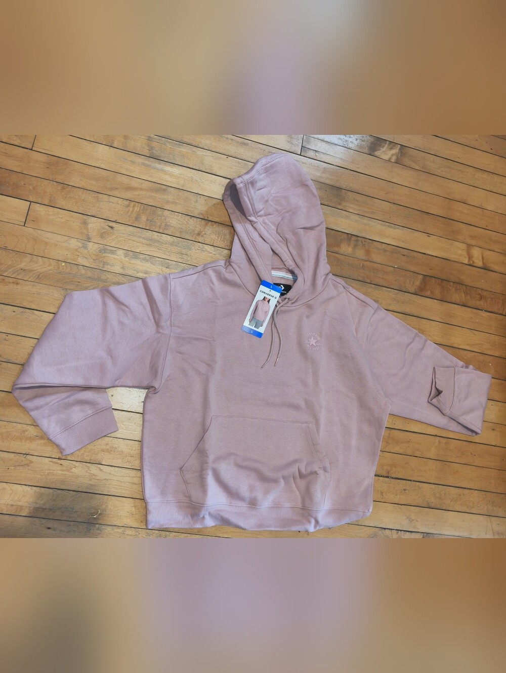 New! Converse Logo Women Fleece Hoodie Cotton Pockets Color Pink Size Medium NWT